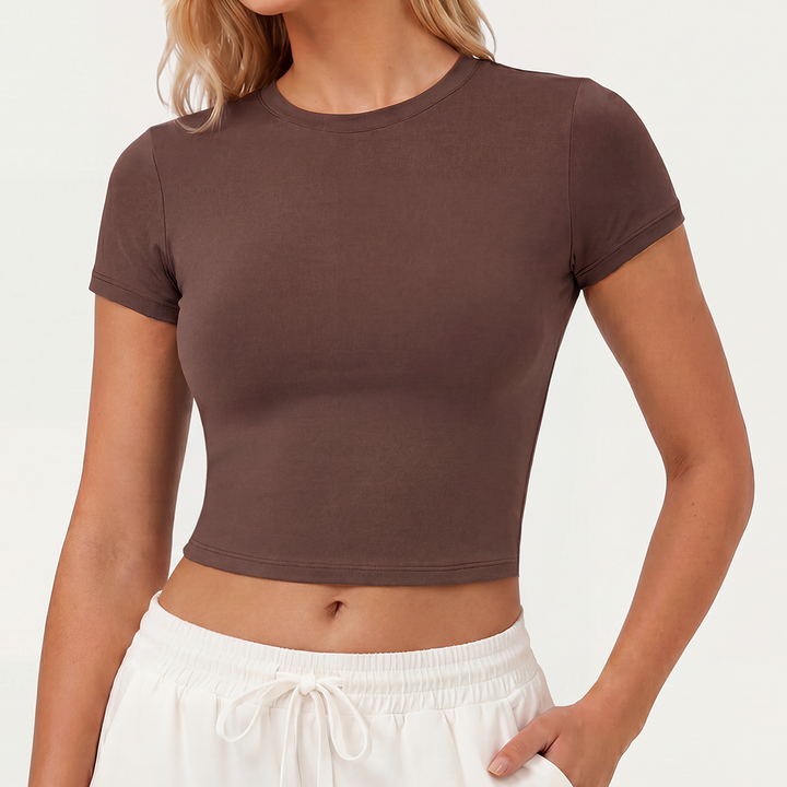 Quinn's™ AuraFlow Bareform Crew Neck Tee | Ultra-Soft, Flattering Drape Active Top