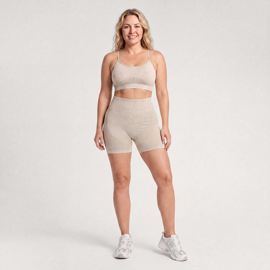 3D CelluSmooth Sand Washed Fabric High-Waisted Tummy-Control Booty Shorts | Quinn's™