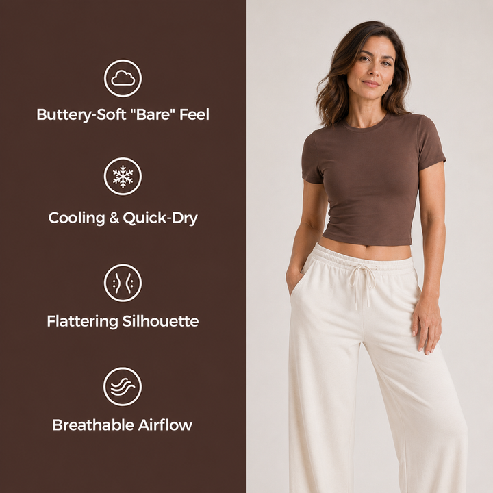 Quinn's™ AuraFlow Bareform Crew Neck Tee | Ultra-Soft, Flattering Drape Active Top