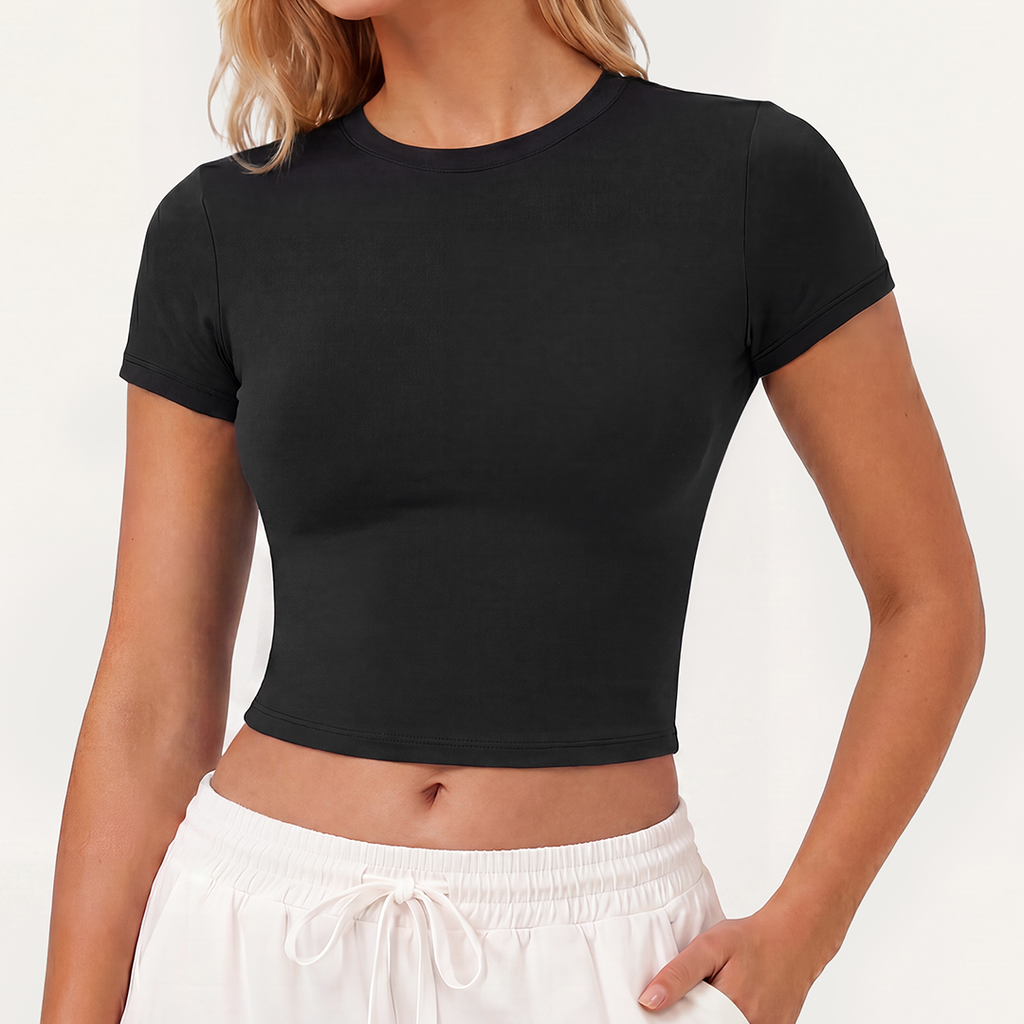 Quinn's™ AuraFlow Bareform Crew Neck Tee | Ultra-Soft, Flattering Drape Active Top