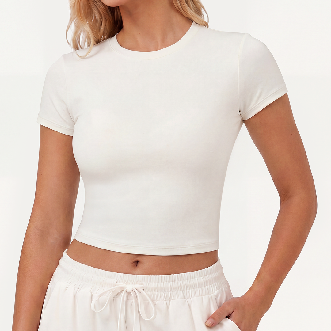 Quinn's™ AuraFlow Bareform Crew Neck Tee | Ultra-Soft, Flattering Drape Active Top