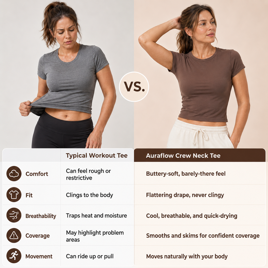 Quinn's™ AuraFlow Bareform Crew Neck Tee | Ultra-Soft, Flattering Drape Active Top