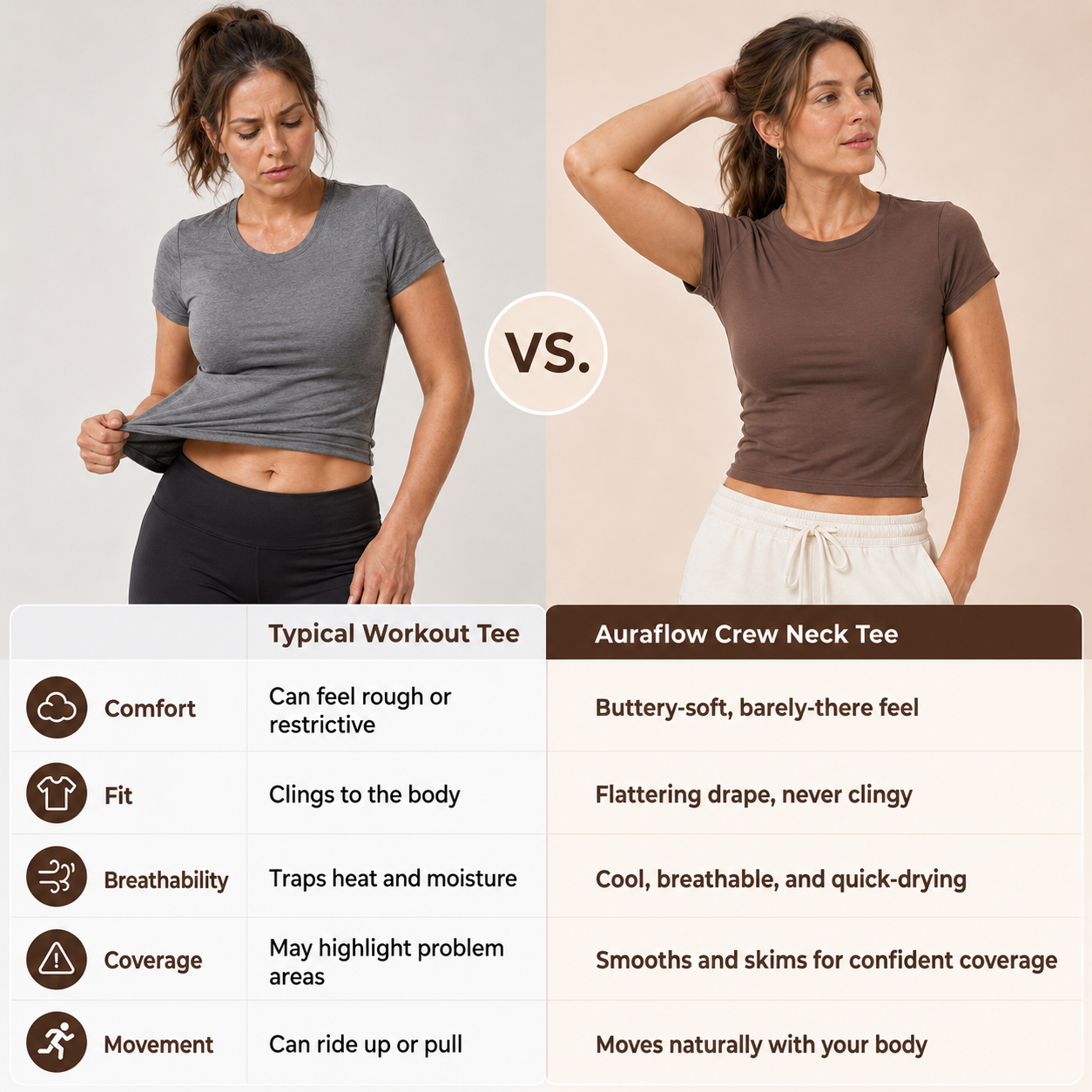 Quinn's™ AuraFlow Bareform Crew Neck Tee | Ultra-Soft, Flattering Drape Active Top