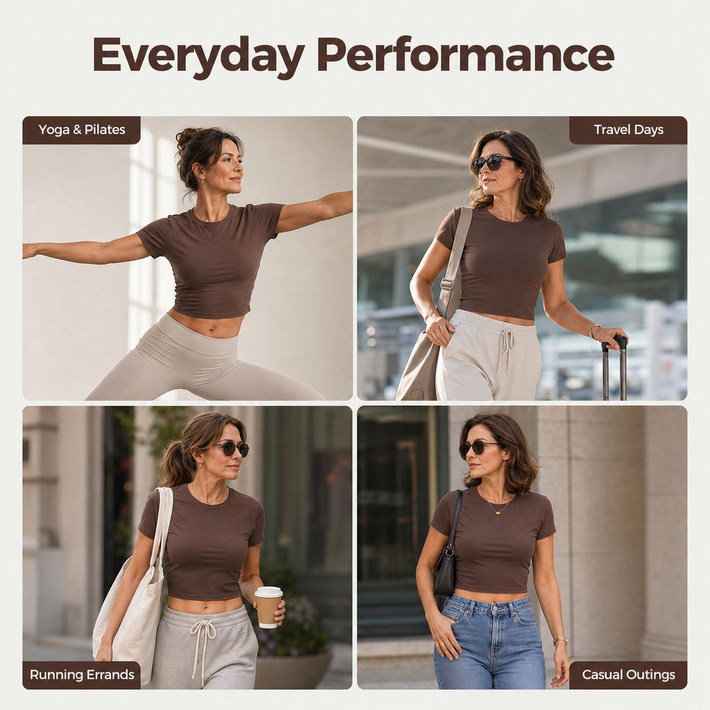 Quinn's™ AuraFlow Bareform Crew Neck Tee | Ultra-Soft, Flattering Drape Active Top